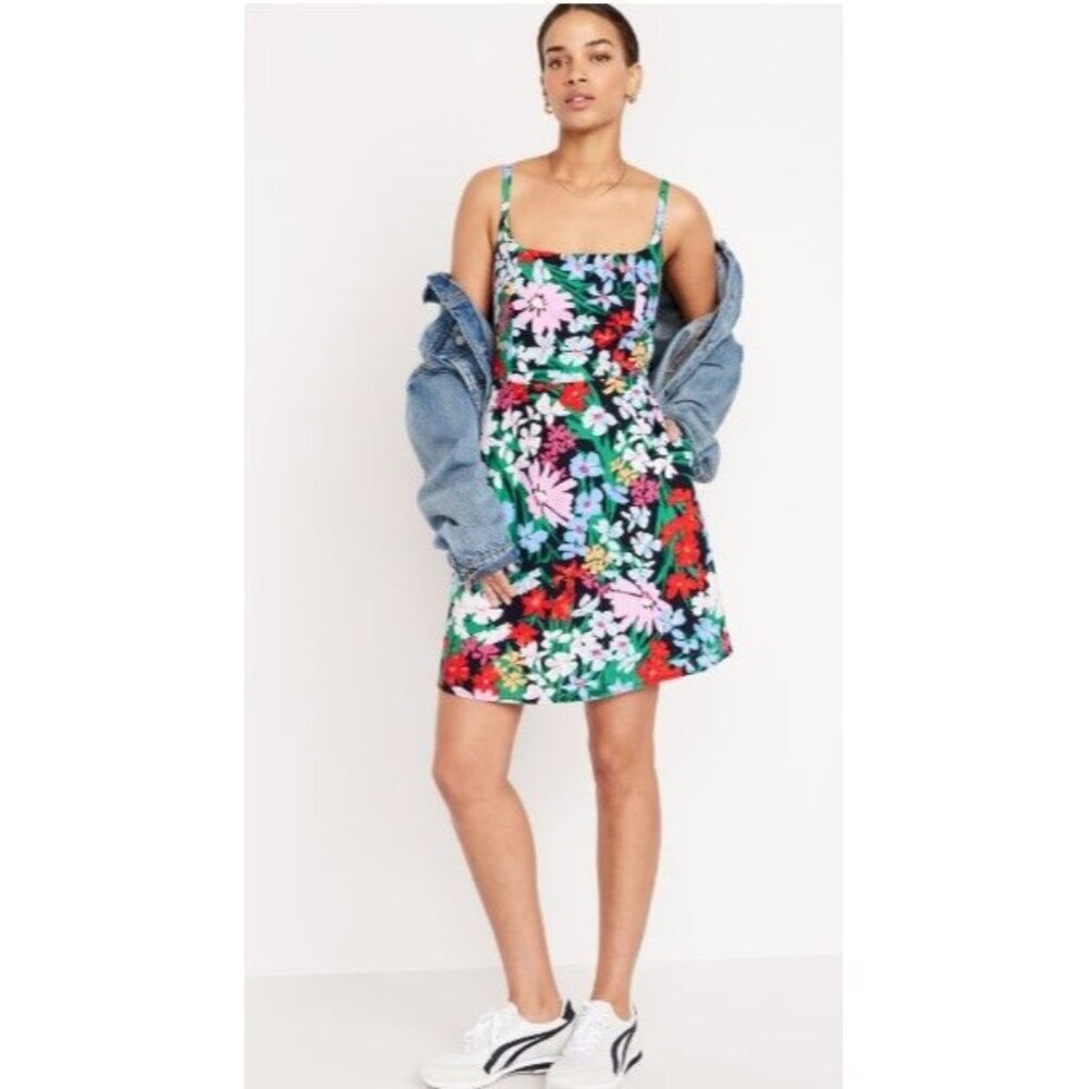 Old Navy Womens Floral‎ Print Sleeveless Dress XL Linen Tropical Beachy